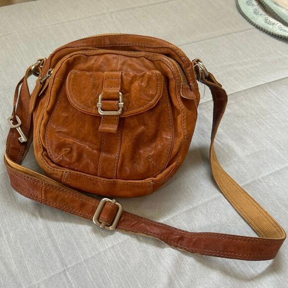 Fossil Tan Leather Boho Handbag Western Shoulder Crossbody 10x11x3 - Picture 1 of 11